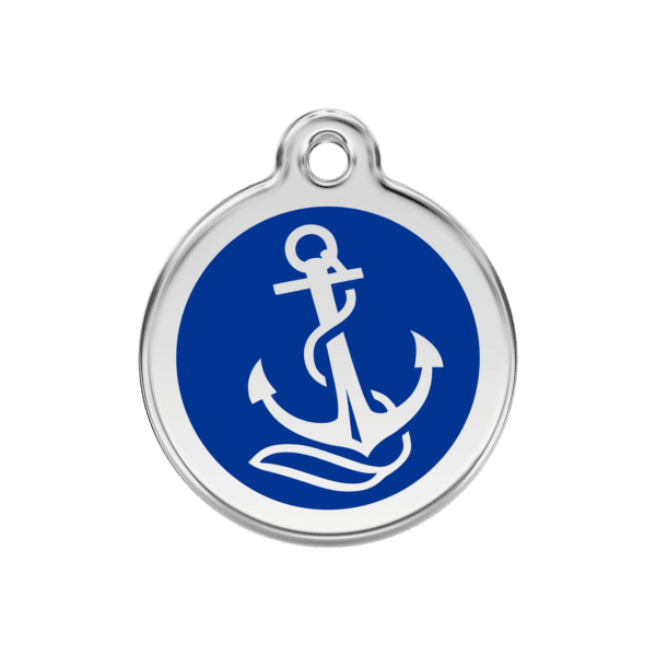 Vue avant - Médaille personnalisée pour chien ou chat - Red Dingo Émail et acier inoxydable - Ancre bleu foncé - Taille M