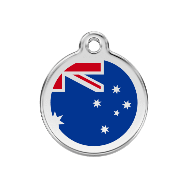 Vue avant - Médaille personnalisée pour chien ou chat - Drapeau australien bleu foncé - Red Dingo 01-AU-DB-ME