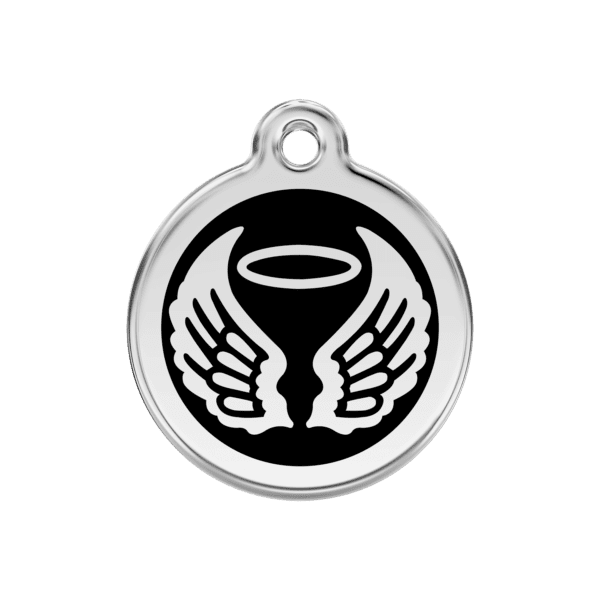 Vue avant - Médaille personnalisée Red Dingo Émail et acier inoxydable - Ailes d'anges - Noir - Taille M - Réf. 01-AW-BB-ME