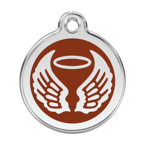 Vue avant - Médaille personnalisée pour chien Red Dingo ailes d'anges brun - Taille L