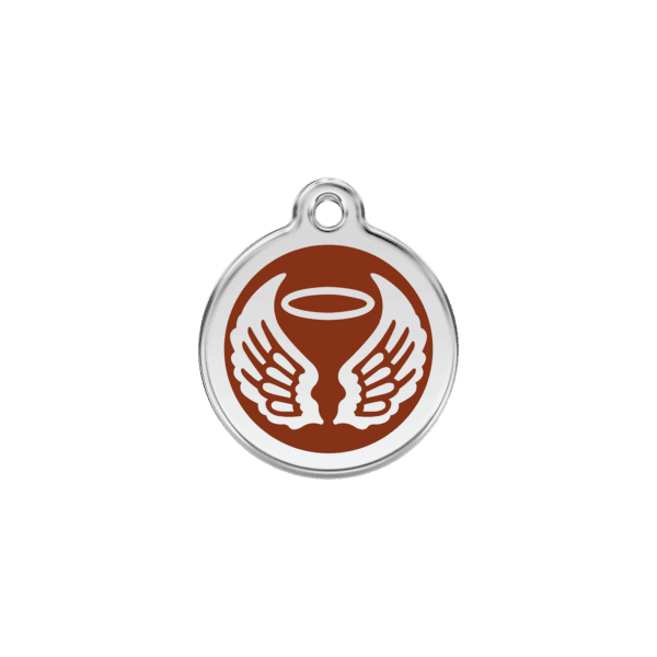 Vue avant - Médaille personnalisée pour chien/chat Red Dingo Émail/Acier inoxydable - Ailes d'anges - Brun - Taille S