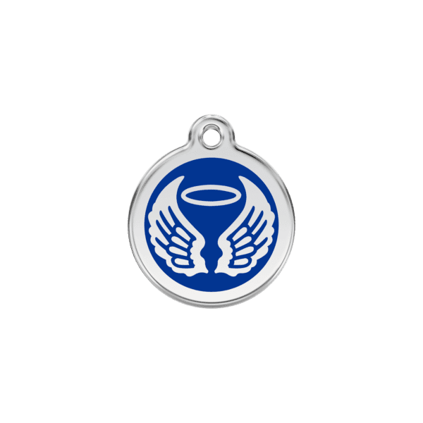 Vue avant - Médaille personnalisable pour chien/chat Red Dingo Émail/Acier inoxydable Ailes d'anges Bleu foncé 20.00mm