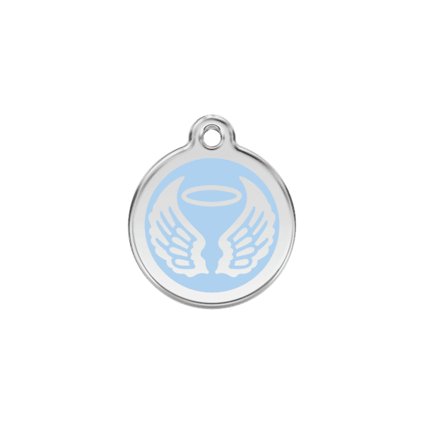 Vue avant - Médaille personnalisée Red Dingo Émail et acier inoxydable - Ailes d'anges - Bleu clair - Taille S