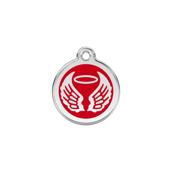 Vue avant - Médaille personnalisée pour chien/chat Red Dingo Émail/Acier inoxydable Ailes d'anges Rouge S 20.00 7G