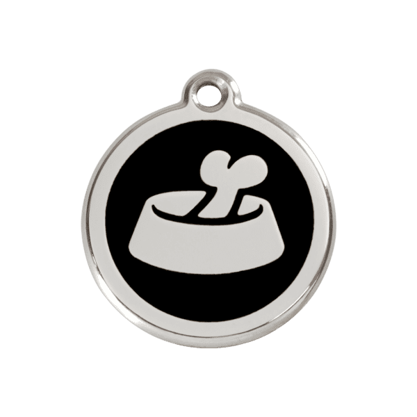 Vue avant - Médaille personnalisable Red Dingo Émail/Acier Inoxydable - Motif Os dans un bol - Noir - Taille M