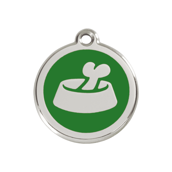 Vue avant - Médaille personnalisée pour chien Red Dingo Émail et acier inoxydable Os vert M - 01-BB-GR-ME