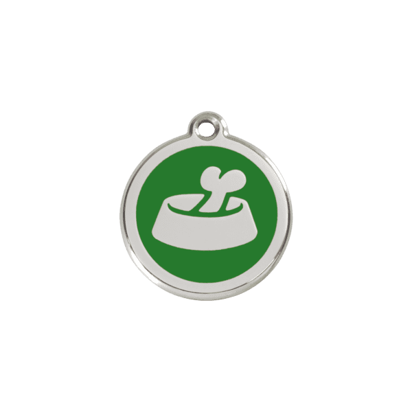 Vue avant - Médaille personnalisée pour chien/chat Red Dingo Émail/Acier inoxydable Os Vert S - 01-BB-GR-SM