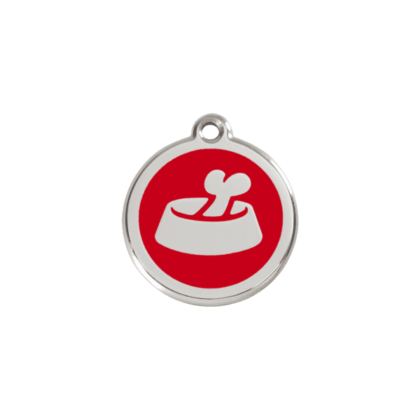 Vue avant - Médaille personnalisable pour chien/chat Red Dingo Émail/Acier inoxydable - Motif Os - Rouge - Taille S