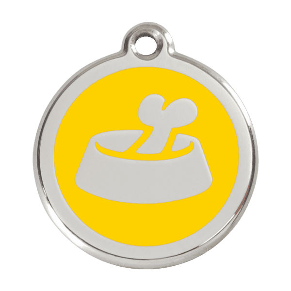 Vue avant - Médaille personnalisée pour chien Red Dingo Émail/Acier inoxydable - Motif Os Jaune - Taille L