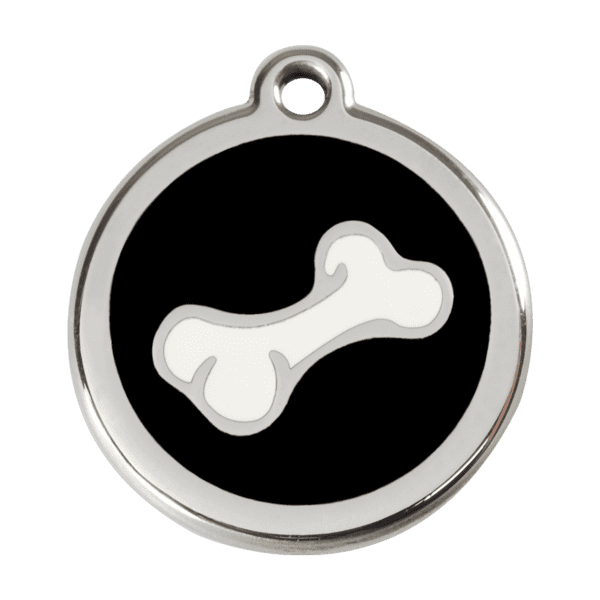 Vue avant - Médaille personnalisable pour chien en émail et acier inoxydable - Red Dingo - Os noir - Taille L