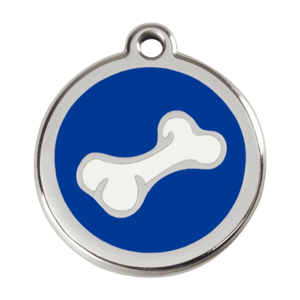 Vue avant - Médaille personnalisée pour chien Red Dingo Émail et acier inoxydable Os bleu foncé 38.00mm