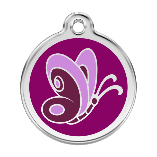 Vue avant - Médaille personnalisée Red Dingo papillon violet - Taille L 38.00mm