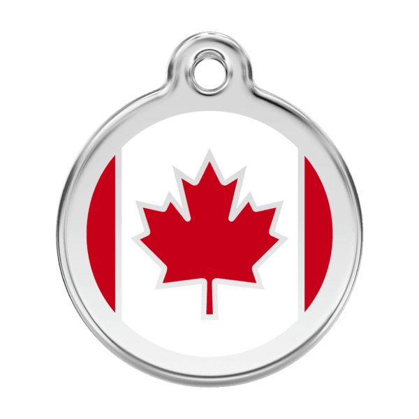 Vue avant - Médaille personnalisée pour chien - Red Dingo - Drapeau canadien - Rouge - Taille L