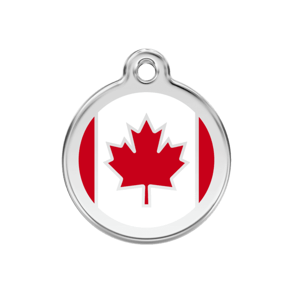 Vue avant - Médaille personnalisée pour chien ou chat - Red Dingo - Drapeau canadien - Rouge - Taille M