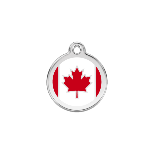 Vue avant - Médaille personnalisée pour chien/chat Red Dingo Émail & Acier Inoxydable Drapeau Canadien - Taille S