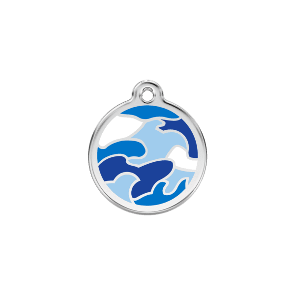 Vue avant - Médaille personnalisée pour chien/chat Red Dingo Émail et acier inoxydable - Camouflage bleu foncé - Taille S