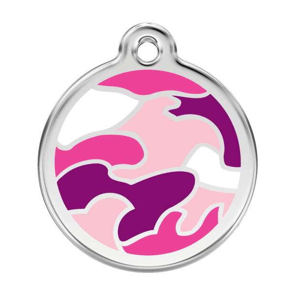 Vue avant - Médaille personnalisée pour chien Red Dingo Camouflage Rose - Taille L - Réf : 01-CP-PK-LG