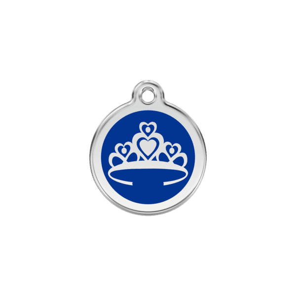 Vue avant - Médaille personnalisée pour chat ou petit chien - Red Dingo Couronne Bleu foncé 20mm