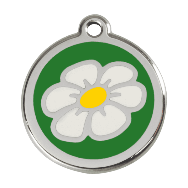 Vue avant - Médaille personnalisable pour chien ou chat - Marguerite Vert - Red Dingo 01-DA-GR-LG