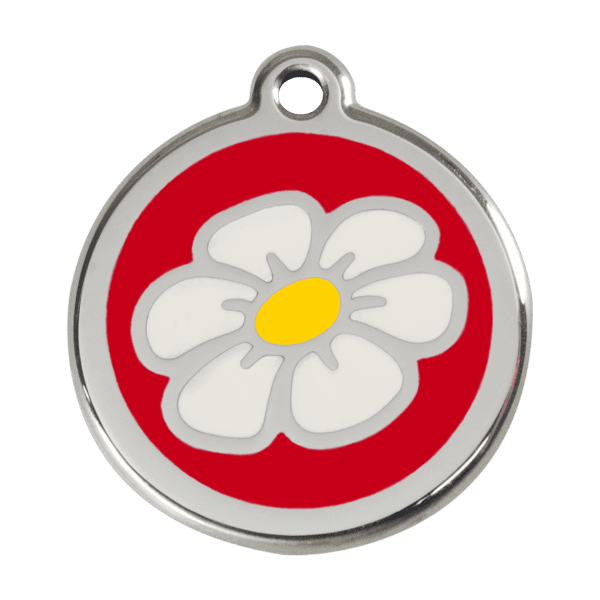 Vue avant - Médaille personnalisée pour chien - Red Dingo - Marguerite Rouge - Taille L