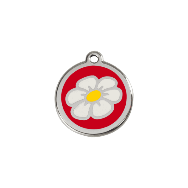 Vue avant - Médaille personnalisée pour chat ou petit chien - Red Dingo Marguerite Rouge 20.00mm