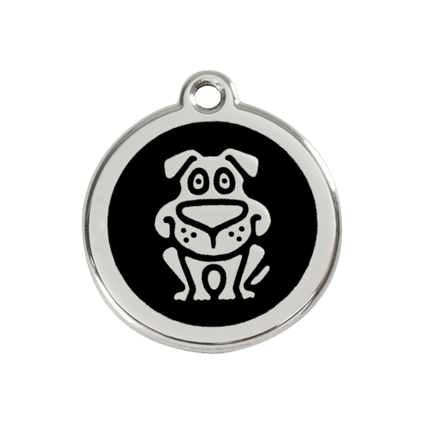 Vue avant - Médaille personnalisée pour chien en émail et acier inoxydable - Red Dingo - Noir - Taille M