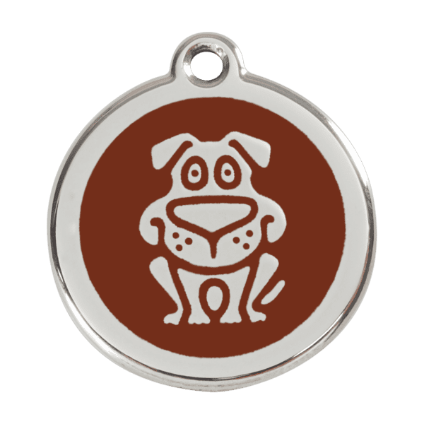 Vue avant - Médaille personnalisée pour chien Red Dingo en émail et acier inoxydable - Motif chien brun - Taille L 38.00mm