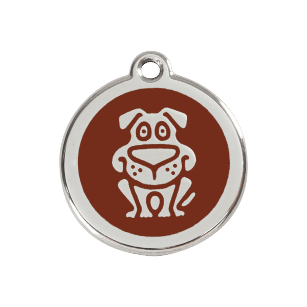 Vue avant - Médaille personnalisée pour chien Red Dingo en émail et acier inoxydable - Motif chien brun - Taille M