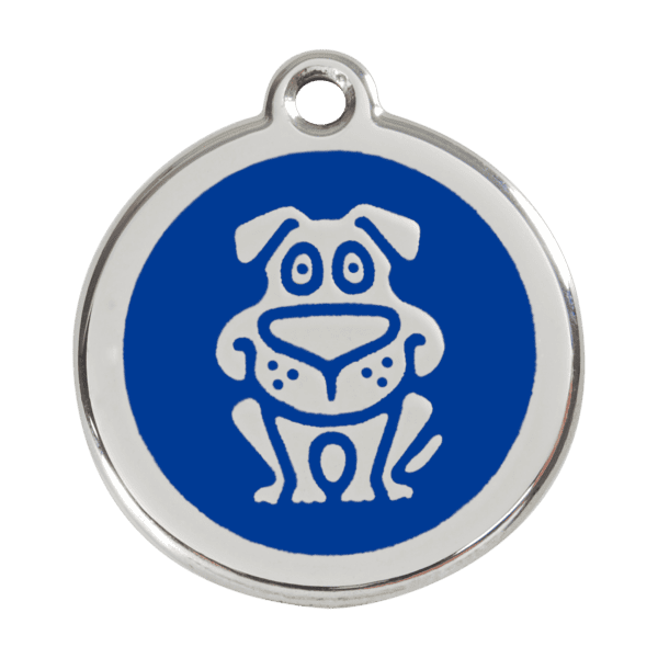 Vue avant - Médaille personnalisable pour chien en émail et acier inoxydable - Red Dingo - Bleu foncé - Taille L