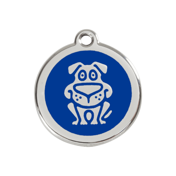 Vue avant - Médaille personnalisée pour chien en émail et acier inoxydable - Red Dingo - Motif chien - Bleu foncé - Taille M