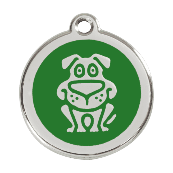 Vue avant - Médaille personnalisée pour chien Red Dingo Émail et acier inoxydable - Motif chien - Vert - Taille L