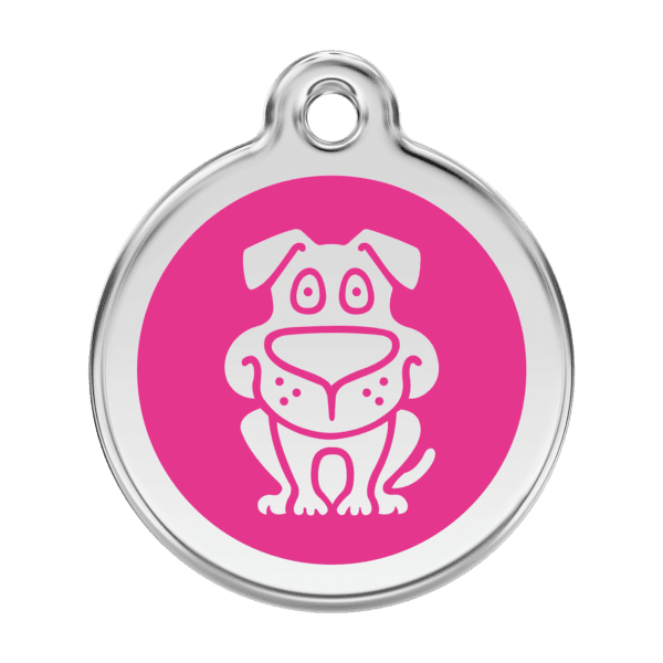 Vue avant - Médaille personnalisée pour chien Red Dingo en émail et acier inoxydable - Rose vif - Taille L