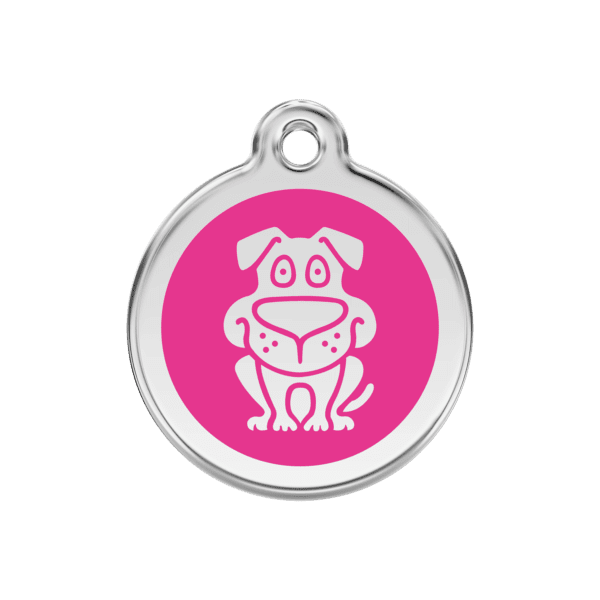 Vue avant - Médaille personnalisable pour chien Red Dingo en émail et acier inoxydable - Rose vif - Taille M