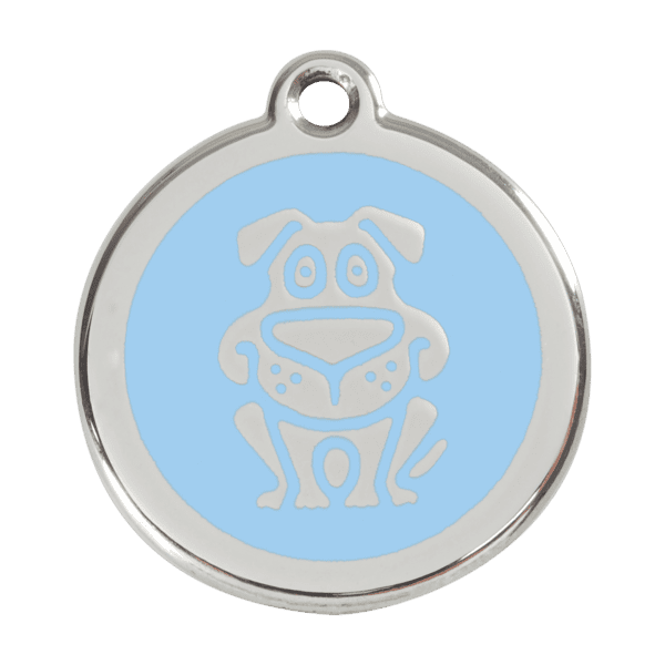 Vue avant - Médaille personnalisable pour chien Red Dingo Émail et acier inoxydable Bleu clair 38.00mm - Réf : 01-DG-LB-LG