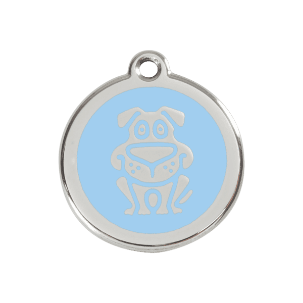 Vue avant - Médaille personnalisée pour chien Red Dingo émail et acier inoxydable bleu clair - 30.00mm - 16.1g