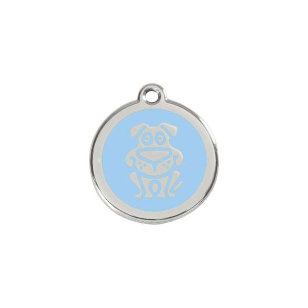 Vue avant - Médaille personnalisable pour chien/chat Red Dingo Émail et acier inoxydable - Motif chien - Bleu clair - Taille S