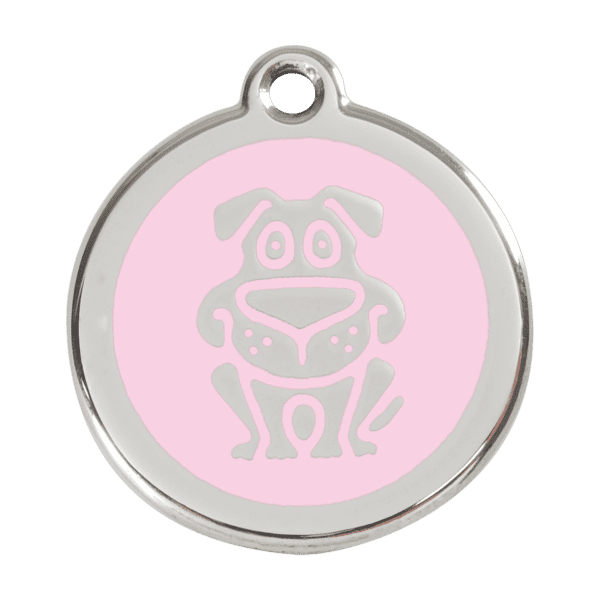 Vue avant - Médaille personnalisée pour chien Red Dingo Émail et acier inoxydable - Motif chien - Rose - Taille L