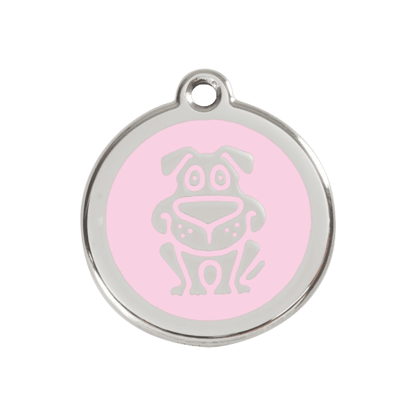 Vue avant - Médaille personnalisée pour chien en acier inoxydable rose Red Dingo 30mm - 01-DG-PK-ME