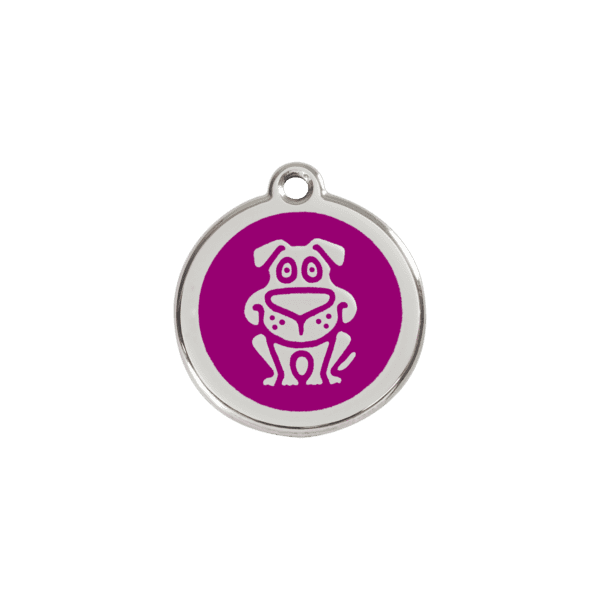 Vue avant - Médaille personnalisée pour chien ou chat - Red Dingo Émail et acier inoxydable - Motif chien - Violet - Taille S