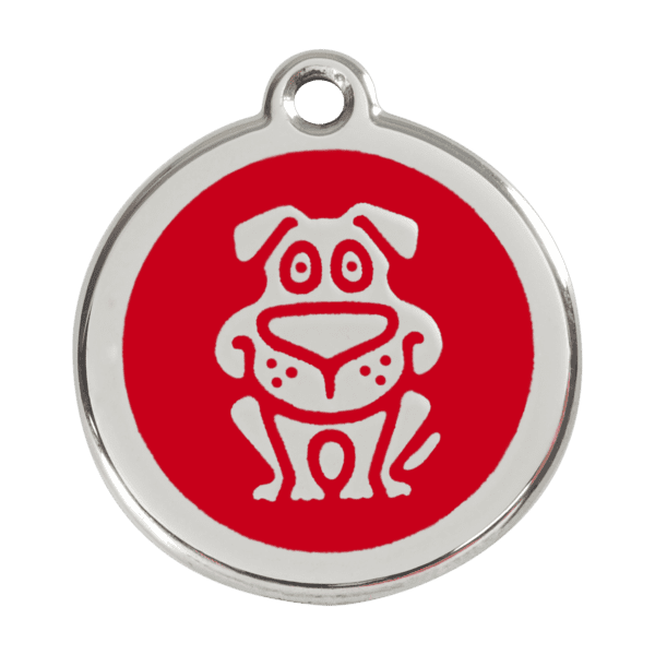 Vue avant - Médaille personnalisée pour chien Red Dingo Émail et acier inoxydable - Motif chien - Rouge - Taille L