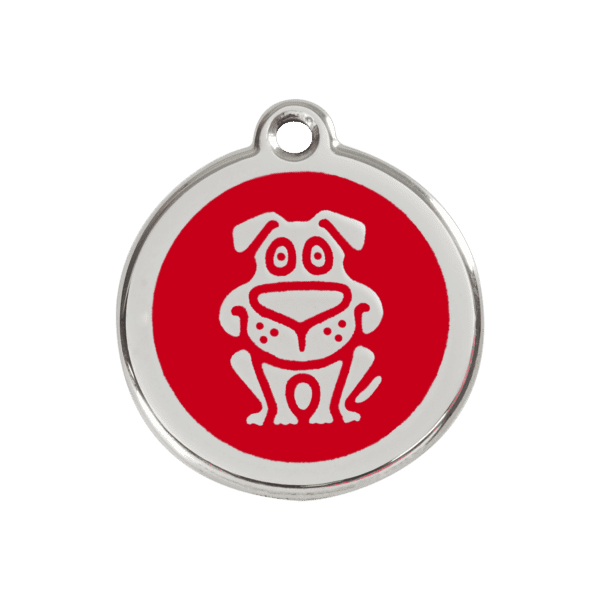 Vue avant - Médaille personnalisable pour chien Red Dingo en émail et acier inoxydable - Motif chien rouge - Taille M