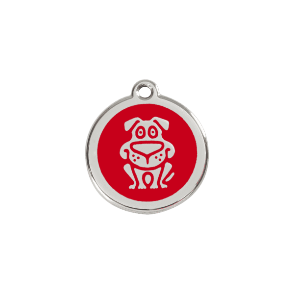 Vue avant - Médaille personnalisée pour chien/chat Red Dingo Émail/Acier inoxydable - Motif chien - Rouge - Taille S