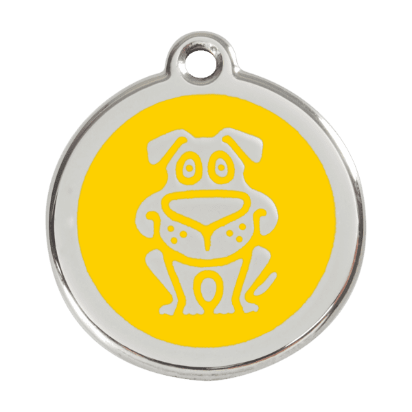 Vue avant - Médaille personnalisée pour chien Red Dingo Émail et acier inoxydable Jaune L 38.00mm