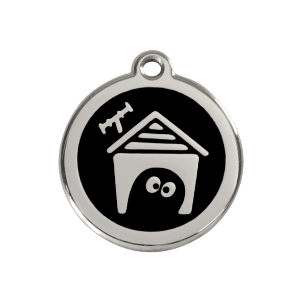 Vue avant - Médaille personnalisée pour chien en émail et acier inoxydable - Red Dingo - Noir - Taille M