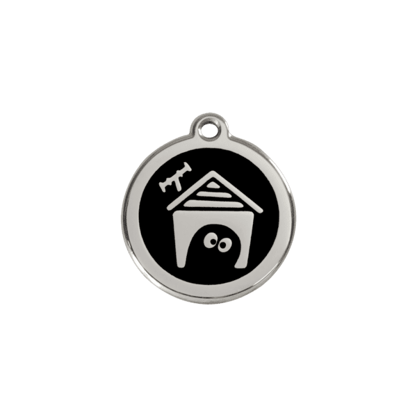 Vue avant - Médaille personnalisée pour chien/chat Red Dingo Émail/Acier inoxydable - Motif Niche - Noir - Taille S