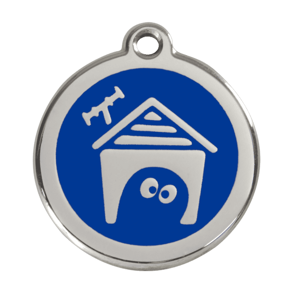 Vue avant - Médaille personnalisée pour chien en émail et acier inoxydable - Red Dingo - Bleu foncé - Taille L