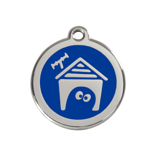 Vue avant - Médaille personnalisée pour chien en émail et acier inoxydable - Red Dingo - Bleu foncé - Taille M