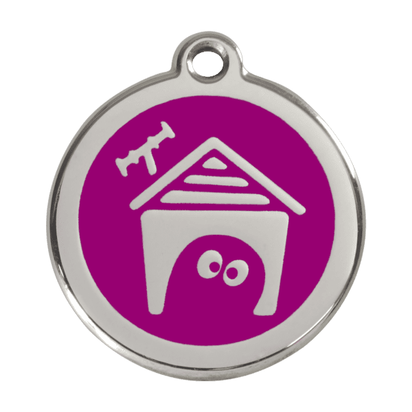 Vue avant - Médaille personnalisée pour chien Red Dingo en émail et acier inoxydable - Violet - Taille L