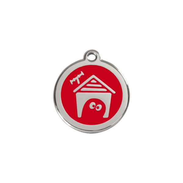 Vue avant - Médaille personnalisée pour chien/chat Red Dingo Émail/Acier inoxydable - Motif Niche - Rouge - Taille S