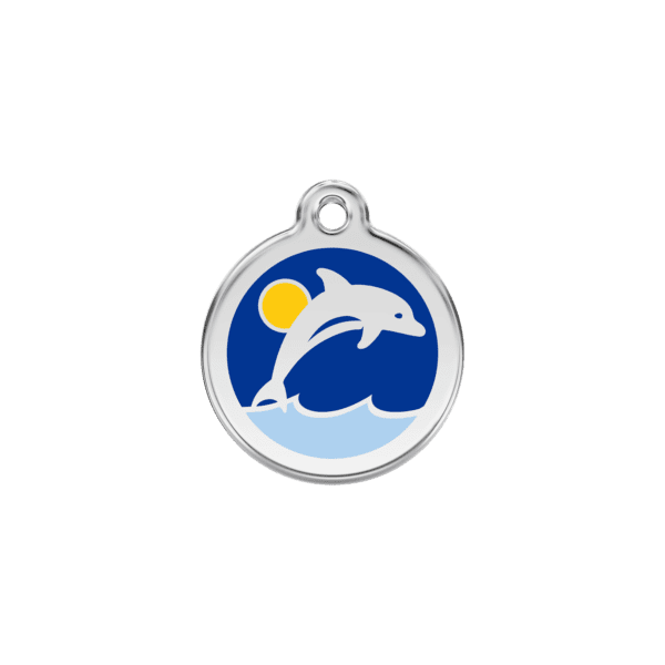 Vue avant - Médaille personnalisée pour chien/chat Red Dingo Émail/Acier inoxydable Dauphin Bleu foncé 20mm